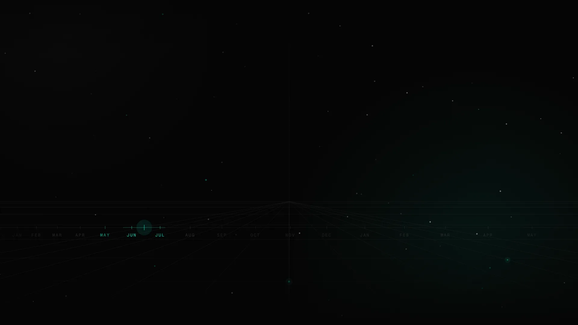 A stream of months compressing through a fold point on a dark timeline